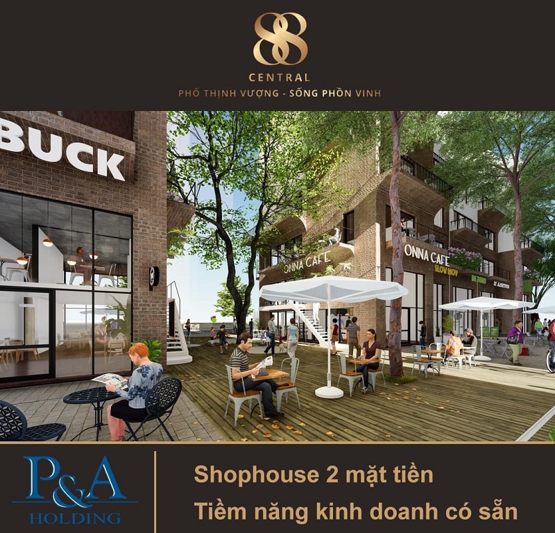 Phối cảnh 2 Shophouse 88 Central khu đô thị Hà Nội Garden City Thạch Bàn - Long Biên