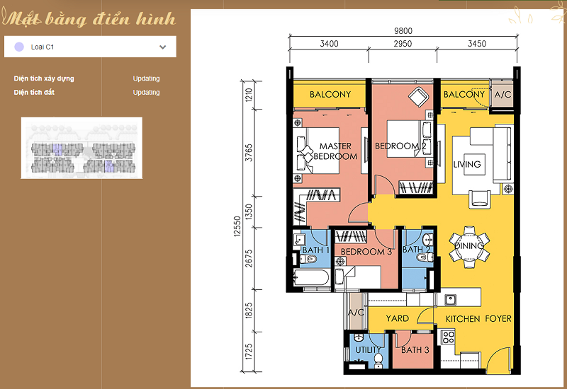 Thiết kế căn hộ C1 chung cư Avenue Park Hà Nội Garden City Thạch Bàn