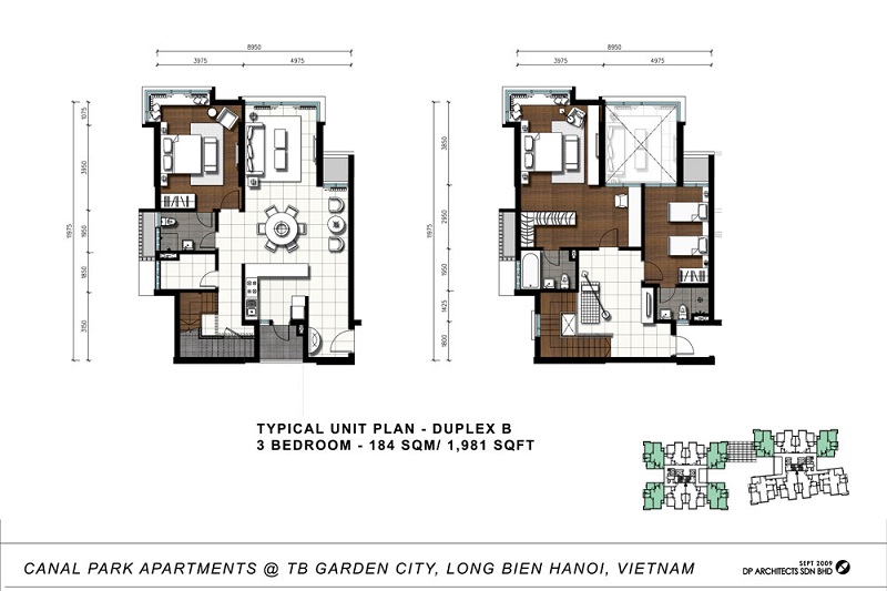 Thiết kế căn hộ Duplex B chung cư Canal Park Hà Nội Garden City Long Biên