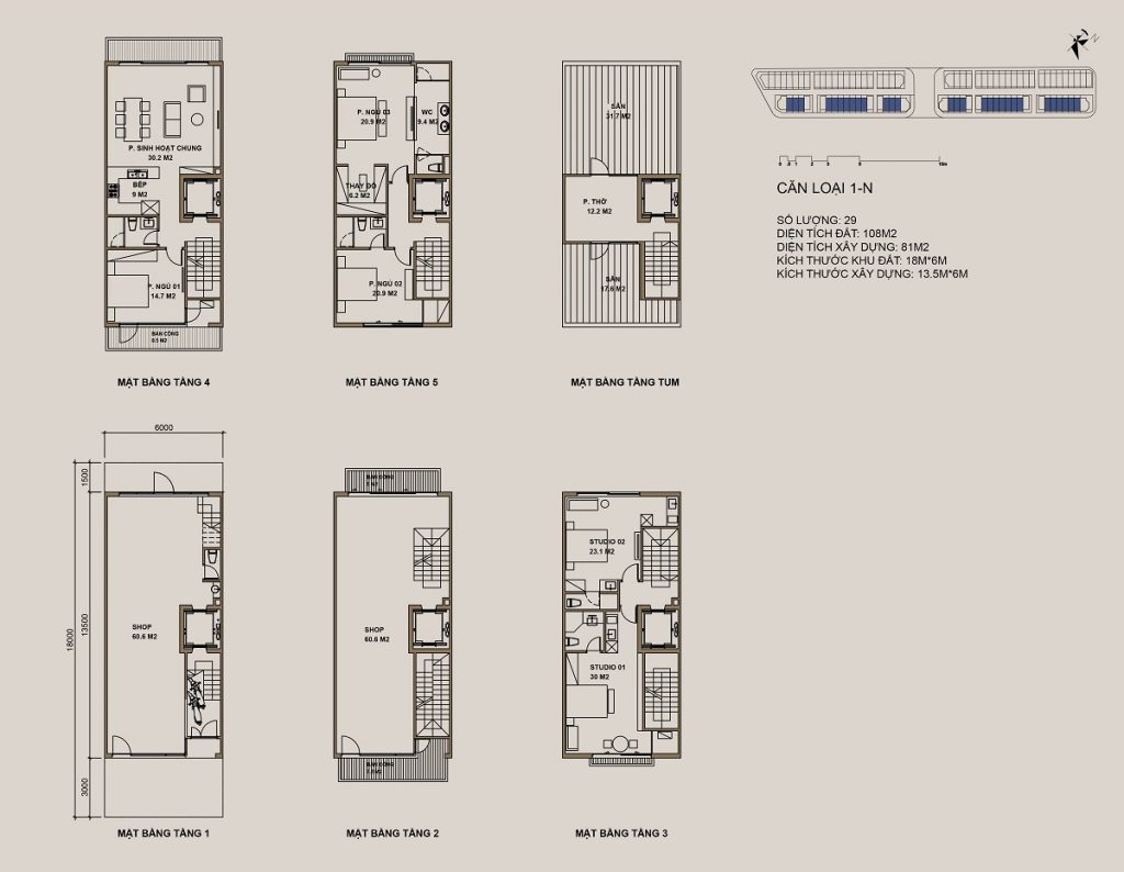 Thiết kế mẫu 1-N Shophouse 88 Central Thạch Bàn Garden City - Long Biên