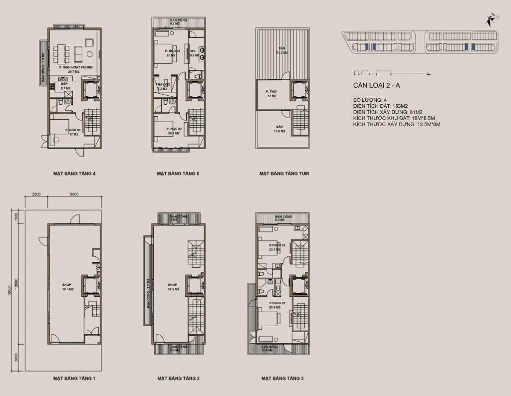 Thiết kế mẫu 2-A Shophouse 88 Central Thạch Bàn Garden City - Long Biên