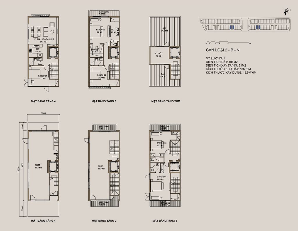 Thiết kế mẫu 2-B-N Shophouse 88 Central Thạch Bàn Garden City - Long Biên