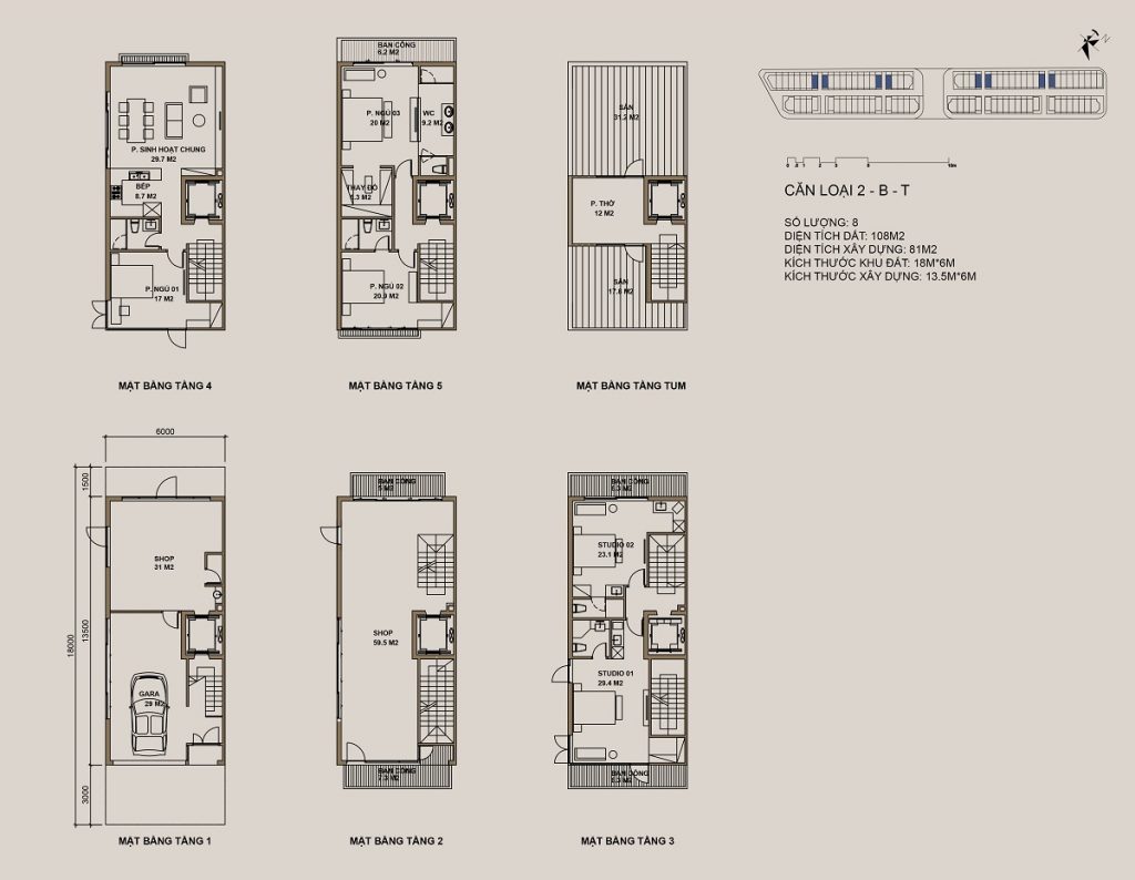 Thiết kế mẫu 2-B-T Shophouse 88 Central Thạch Bàn Garden City - Long Biên