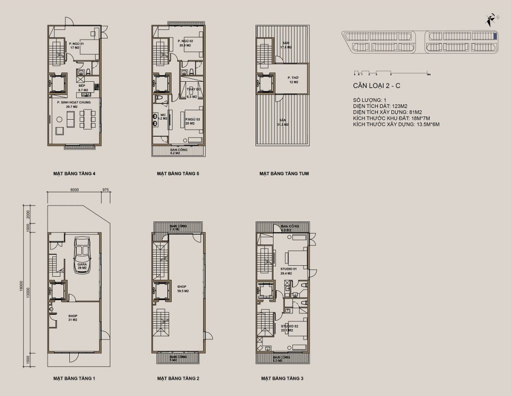 Thiết kế mẫu 2-C Shophouse 88 Central Thạch Bàn Garden City - Long Biên